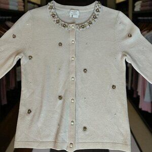 Kate Spade New York Vintage Ivory Jewel Encrusted Cashmere Cardigan Size S